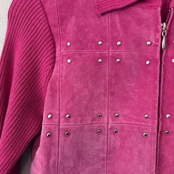 Escapade Studded Suede Knit Pink Jacket Sweater Size M - Picture 6 of 15